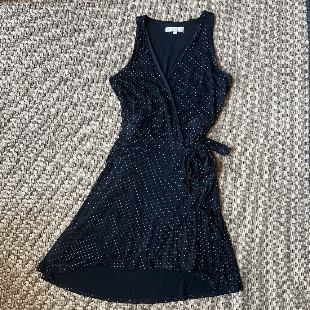 Ann Taylor Loft Wrap Dress Black W/ White Polka Dot Tank Top Size M Girly Preppy